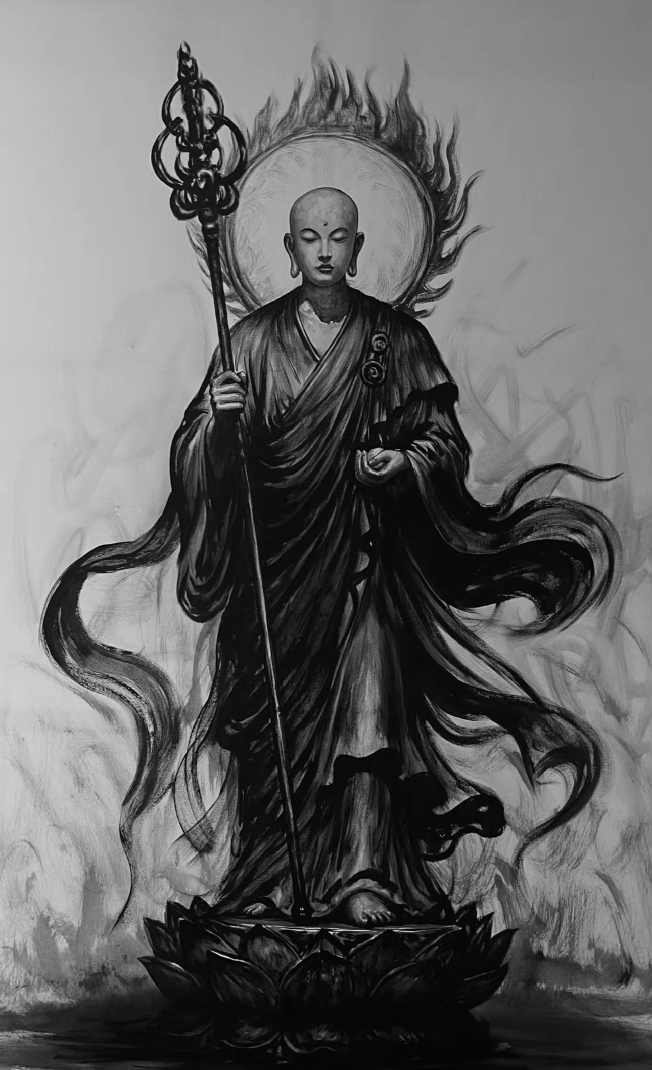 地藏菩萨（水墨风格）纯手绘