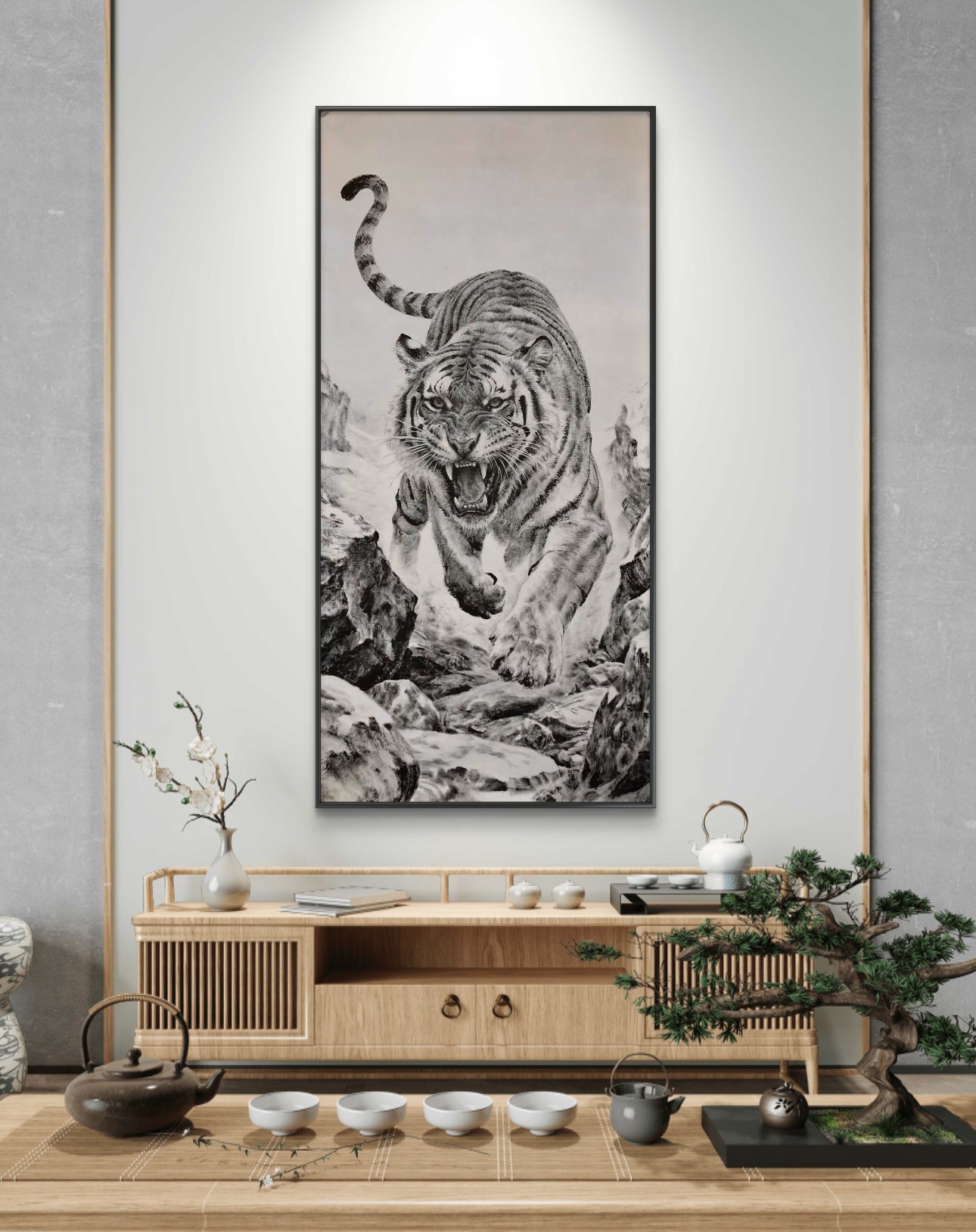 东北虎80×160cm工笔手绘